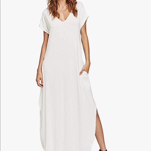 Verdusa Dresses & Skirts - Verdusa Women's V Neck Side Pockets Split Hem Beach Long Maxi Dress in white, XL